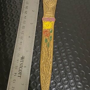 Decorative Gold Letter Opener with Floral Design